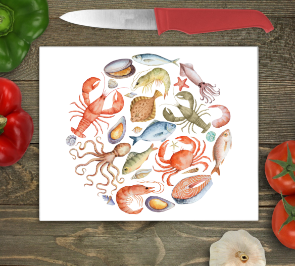 Shellfish Glass Chopping Board, Shellfish Glass Chopping Board